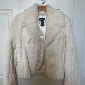 BEBE Cropped Genuine Rabbit Fur Jacket